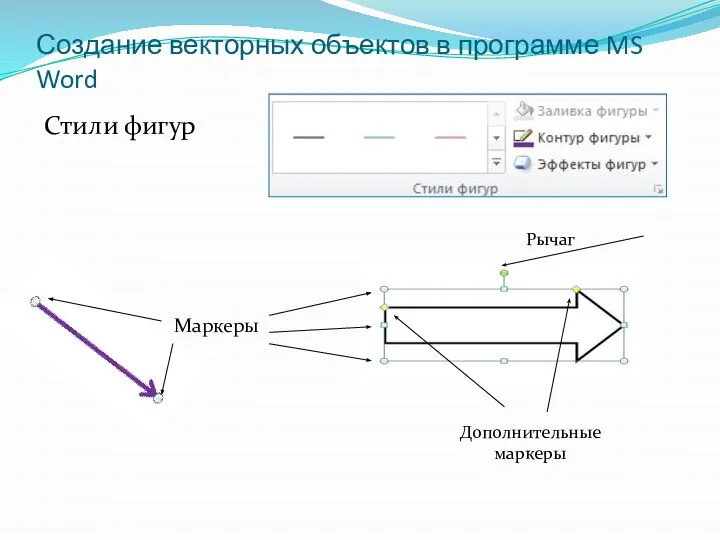 Создание векторных объектов в программе MS Word Стили фигур Маркеры Рычаг Дополнительные маркеры