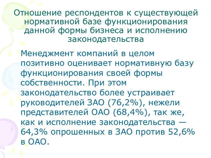 Отношение респондентов к существующей нормативной базе функционирования данной формы бизнеса и