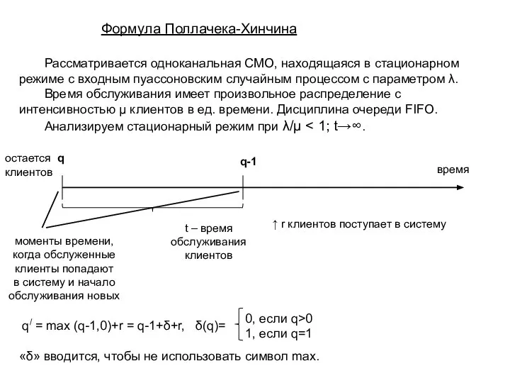 Формула Поллачека-Хинчина Рассматривается одноканальная СМО, находящаяся в стационарном режиме с входным