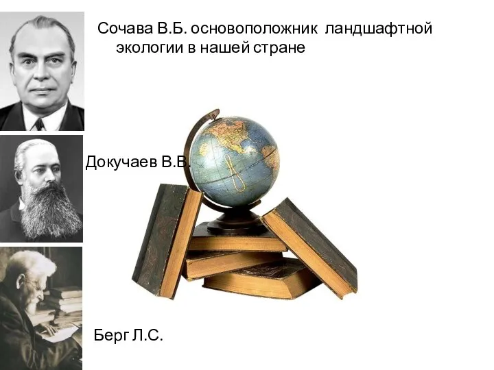 Сочава В.Б. основоположник ландшафтной экологии в нашей стране Докучаев В.В. Берг Л.С.