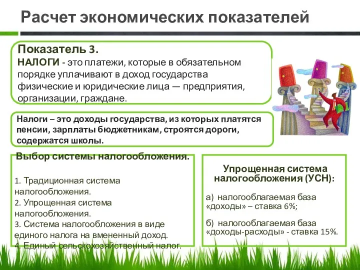 Расчет экономических показателей Показатель 3. НАЛОГИ - это платежи, которые в