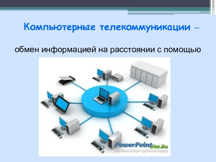 Компьютерные телекоммуникации – обмен информацией на расстоянии с помощью компьютера.