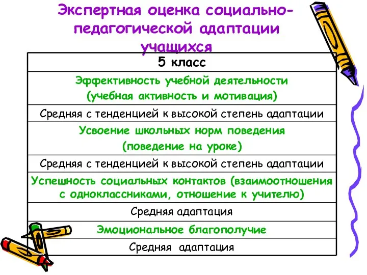 Экспертная оценка социально-педагогической адаптации учащихся