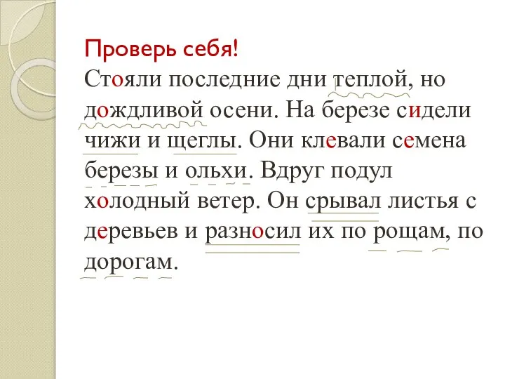 Проверь себя! Стояли последние дни теплой, но дождливой осени. На березе