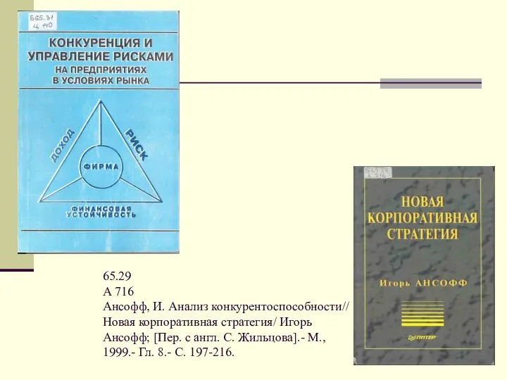 65.29 А 716 Ансофф, И. Анализ конкурентоспособности// Новая корпоративная стратегия/ Игорь