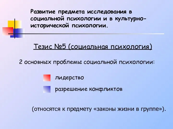 Тезис №5 (социальная психология) 2 основных проблемы социальной психологии: лидерство разрешение