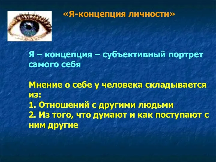 «Я-концепция личности» Я – концепция – субъективный портрет самого себя Мнение