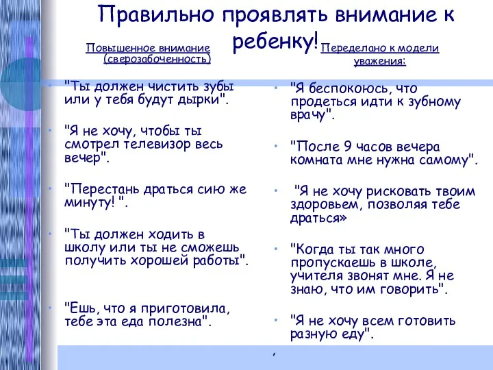 Правильно проявлять внимание к ребенку! Повышенное внимание (сверозабоченность) "Ты должен чистить