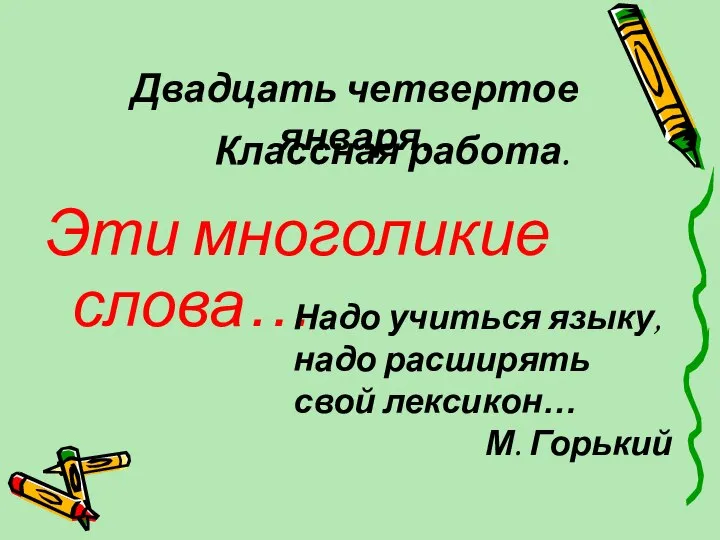 Двадцать четвертое января. Эти многоликие слова… Надо учиться языку, надо расширять