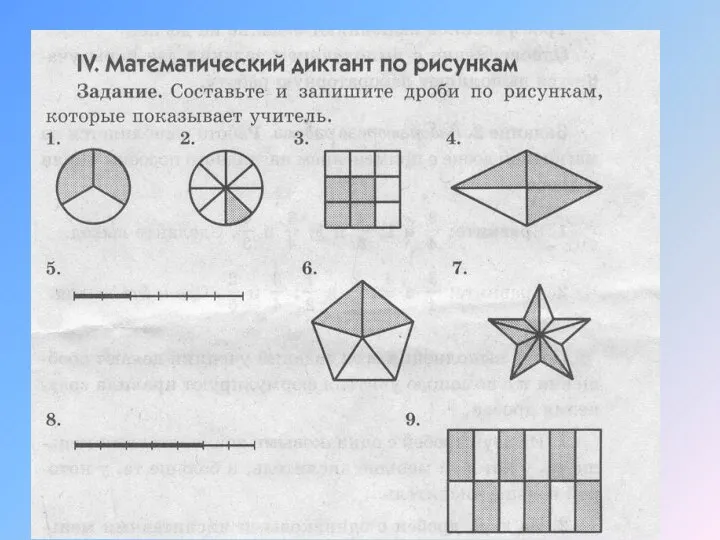 Составьте и запишите дроби по рисункам: