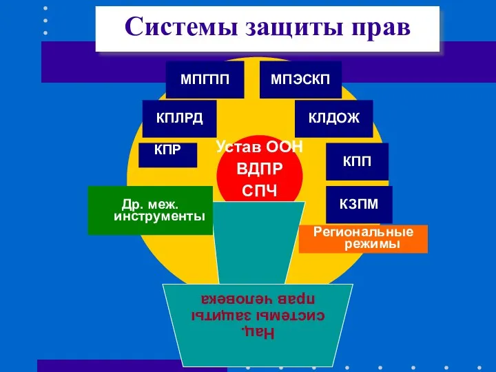 Системы защиты прав Устав ООН ВДПР СПЧ МПГПП МПЭСКП КПЛРД КЛДОЖ