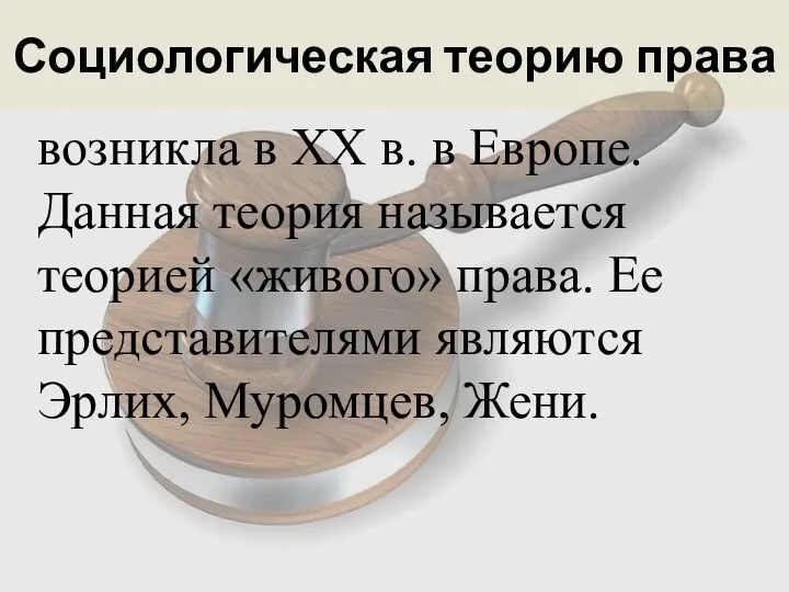 Социологическая теорию права возникла в XX в. в Европе. Данная теория