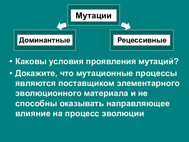 Каковы условия проявления мутаций? Докажите, что мутационные процессы являются поставщиком элементарного