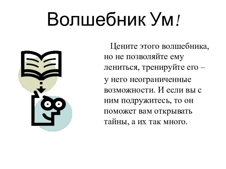 Волшебник Ум! Цените этого волшебника, но не позволяйте ему лениться, тренируйте