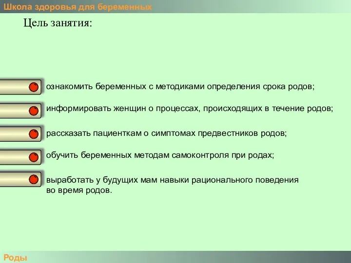 Школа здоровья для беременных Роды Цель занятия: ознакомить беременных с методиками