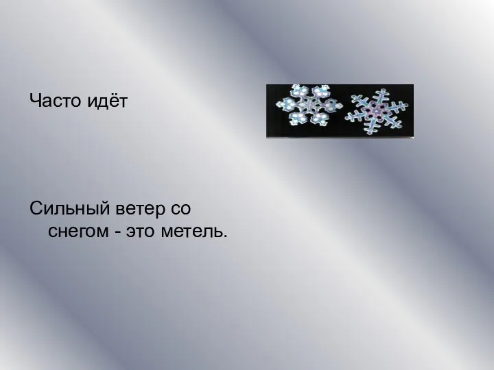 Часто идёт Сильный ветер со снегом - это метель.