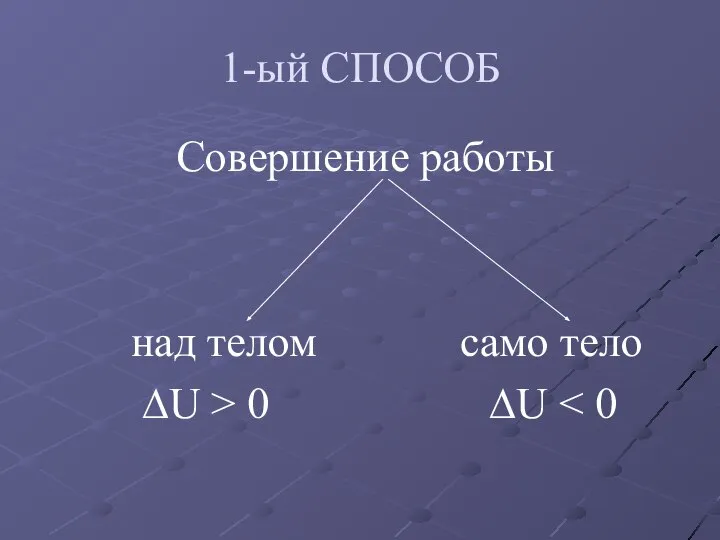 1-ый СПОСОБ Совершение работы над телом само тело ∆U > 0 ∆U