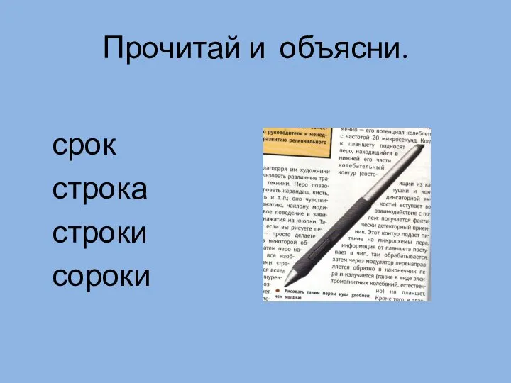 Прочитай и объясни. срок строка строки сороки