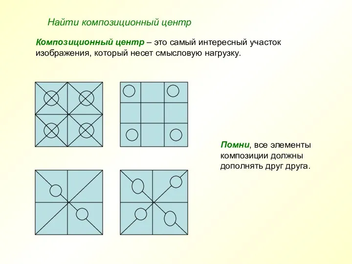 Найти композиционный центр Композиционный центр – это самый интересный участок изображения,