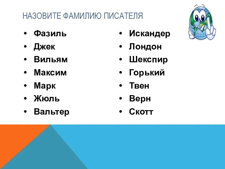 Фазиль Джек Вильям Максим Марк Жюль Вальтер Искандер Лондон Шекспир Горький