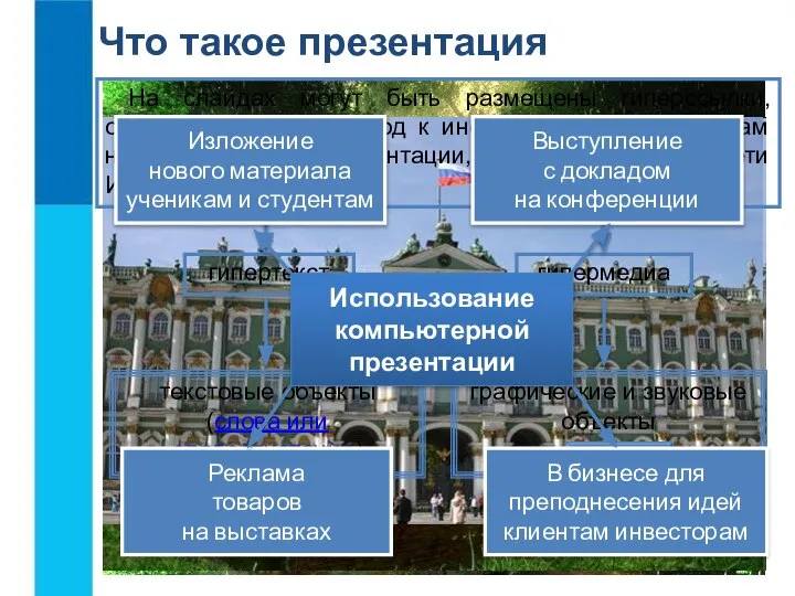 Что такое презентация Презентация - это публичный способ представления информации, наглядный