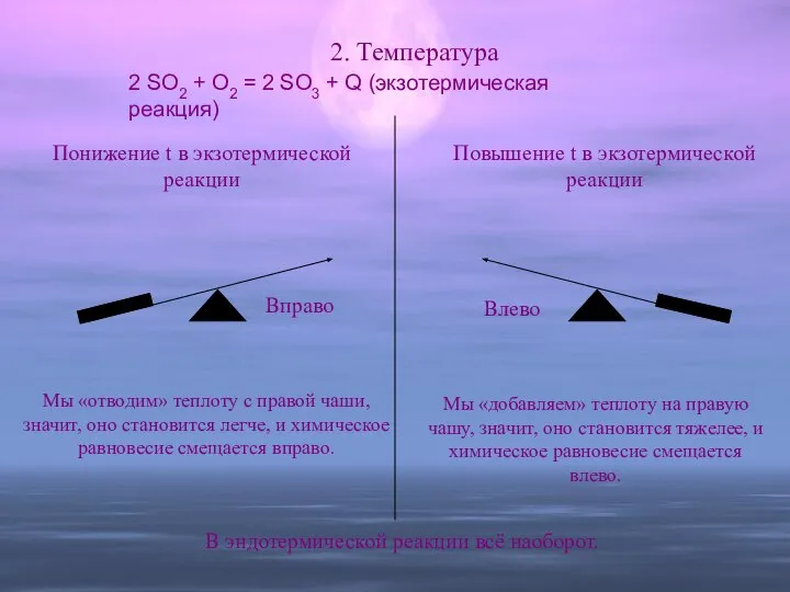 2. Температура 2 SO2 + O2 = 2 SO3 + Q