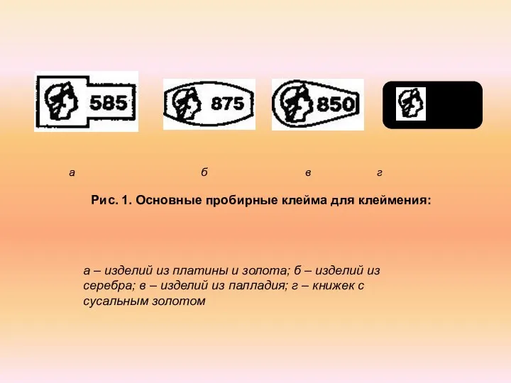 а б в г Рис. 1. Основные пробирные клейма для клеймения: