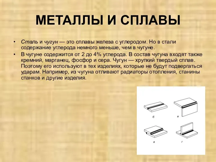 МЕТАЛЛЫ И СПЛАВЫ Сталь и чугун — это сплавы железа с