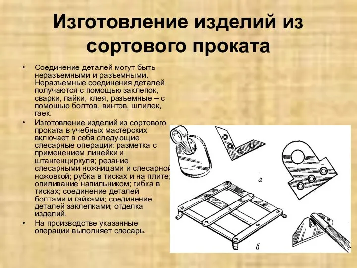 Изготовление изделий из сортового проката Соединение деталей могут быть неразъемными и