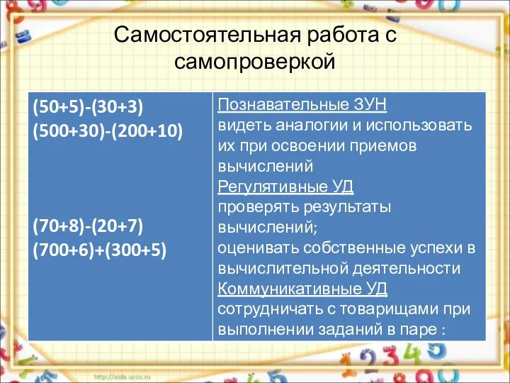 Самостоятельная работа с самопроверкой