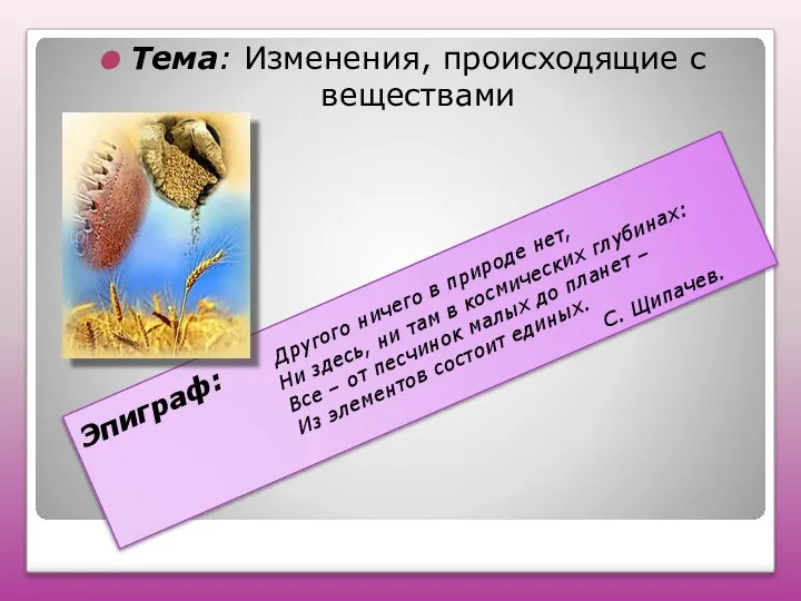 Эпиграф: Другого ничего в природе нет, Ни здесь, ни там в