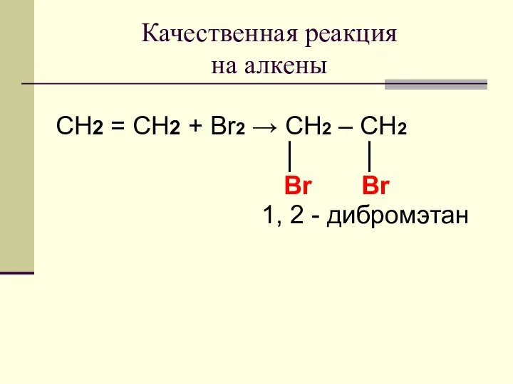 Качественная реакция на алкены CH2 = CH2 + Br2 → CH2
