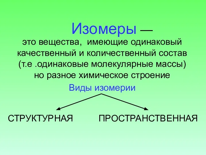 Изомеры — это вещества, имеющие одинаковый качественный и количественный состав (т.е