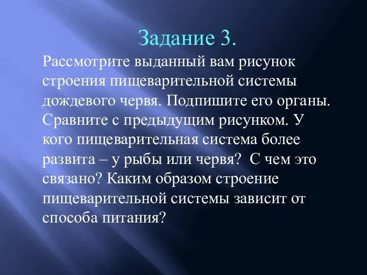 Задание 3. Рассмотрите выданный вам рисунок строения пищеварительной системы дождевого червя.