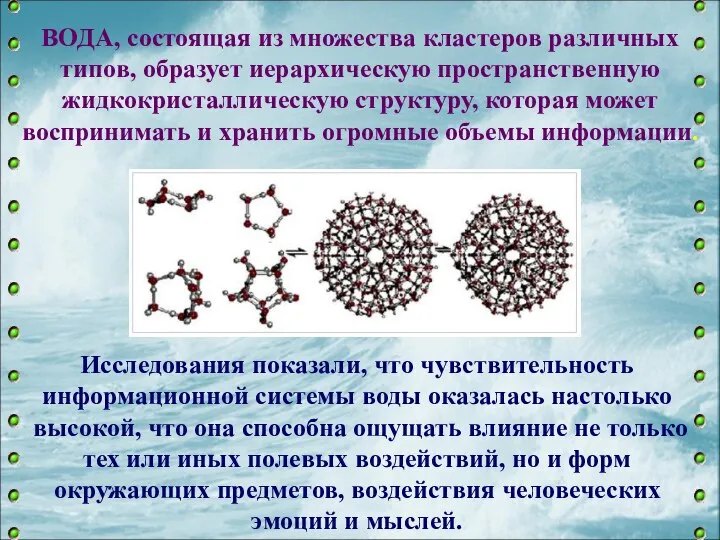 ВОДА, состоящая из множества кластеров различных типов, образует иерархическую пространственную жидкокристаллическую