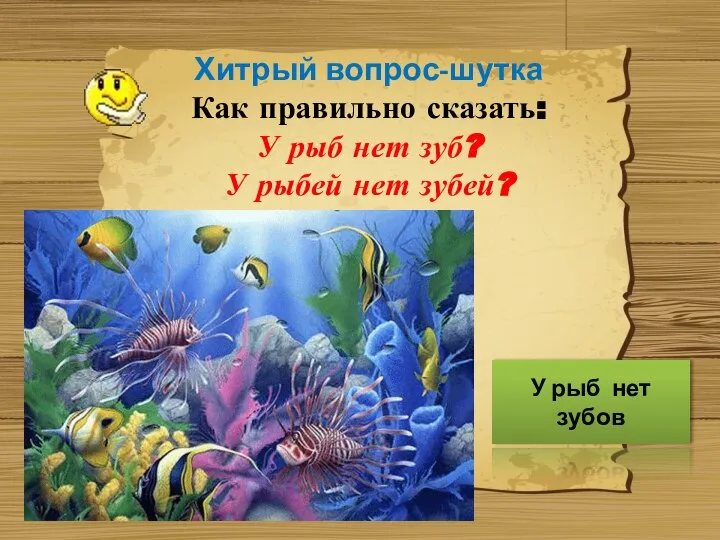 Хитрый вопрос-шутка Как правильно сказать: У рыб нет зуб? У рыбей