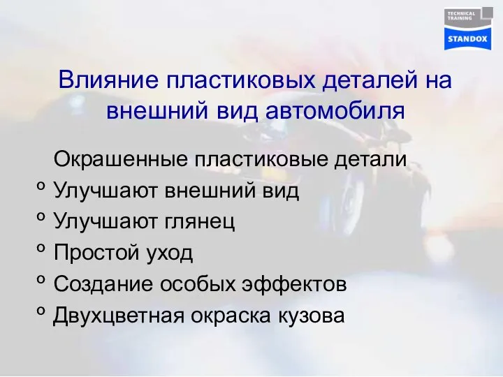 Влияние пластиковых деталей на внешний вид автомобиля Окрашенные пластиковые детали Улучшают