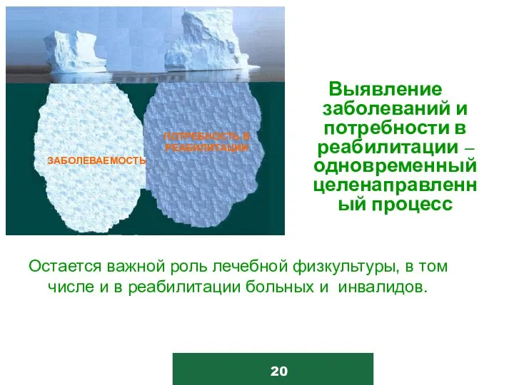 Выявление заболеваний и потребности в реабилитации –одновременный целенаправленный процесс ЗАБОЛЕВАЕМОСТЬ ПОТРЕБНОСТЬ