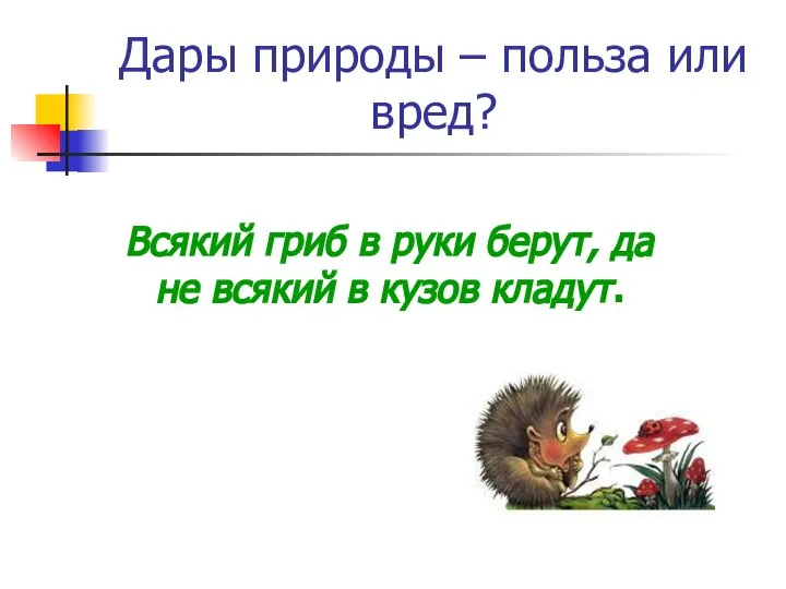 Дары природы – польза или вред? Всякий гриб в руки берут,