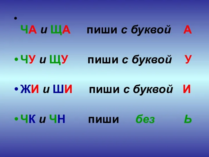 ЧА и ЩА пиши с буквой А ЧУ и ЩУ пиши