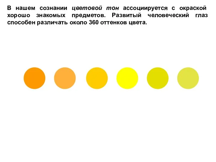В нашем сознании цветовой тон ассоциируется с окраской хорошо знакомых предметов.