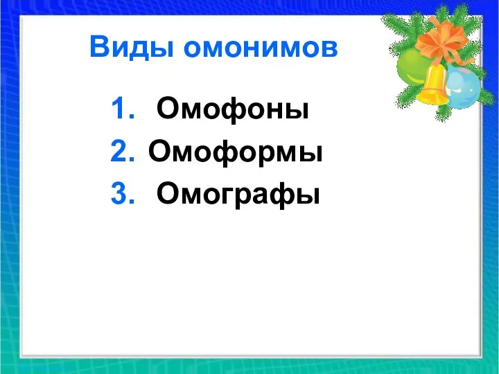 Виды омонимов Омофоны Омоформы Омографы