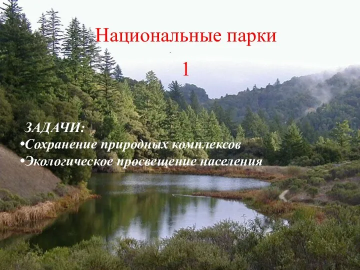 Национальные парки 1 ЗАДАЧИ: Сохранение природных комплексов Экологическое просвещение населения