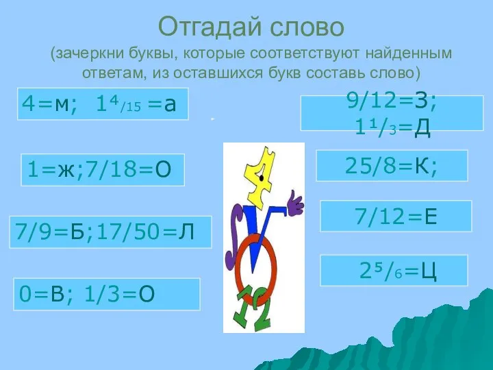 Отгадай слово (зачеркни буквы, которые соответствуют найденным ответам, из оставшихся букв