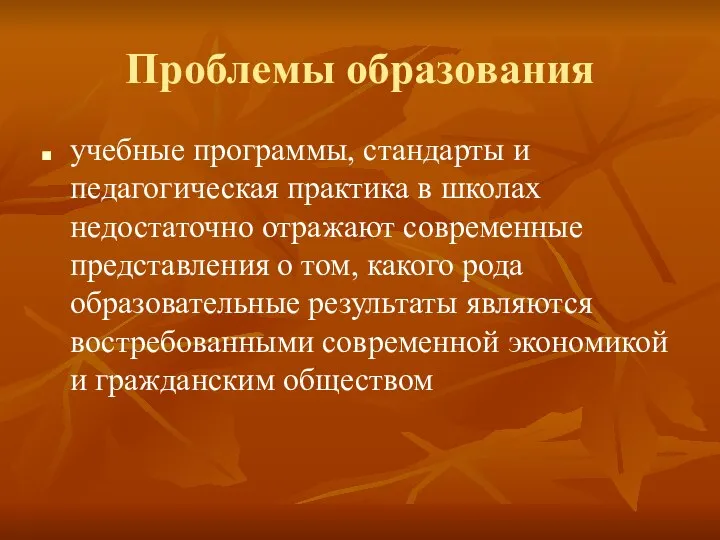 Проблемы образования учебные программы, стандарты и педагогическая практика в школах недостаточно