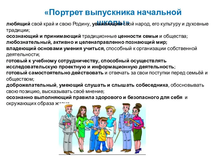 «Портрет выпускника начальной школы» любящий свой край и свою Родину, уважающий