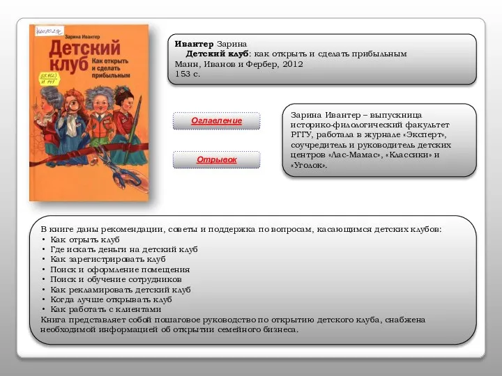 Ивантер Зарина Детский клуб: как открыть и сделать прибыльным Манн, Иванов