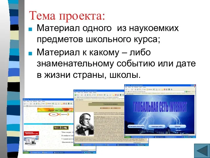 Тема проекта: Материал одного из наукоемких предметов школьного курса; Материал к