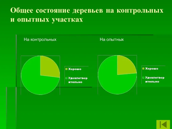 Общее состояние деревьев на контрольных и опытных участках На контрольных На опытных