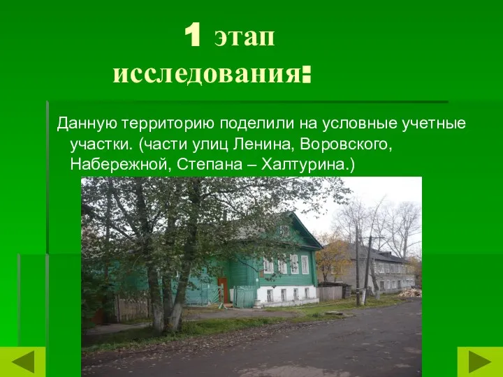 1 этап исследования: Данную территорию поделили на условные учетные участки. (части